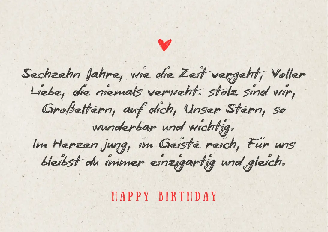 Glückwünsche zum 16. Geburtstag von den Großeltern